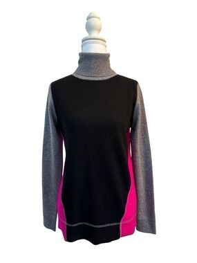 InCashmere Black, Gray & Pink Colorblock Turtleneck Sweater